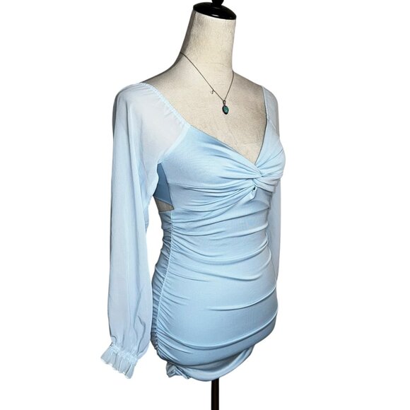 Lucy in the Sky Baby Blue Mesh Sleeve Mini Dress XS | Romantic Pastel Soft Girl - Picture 2 of 8